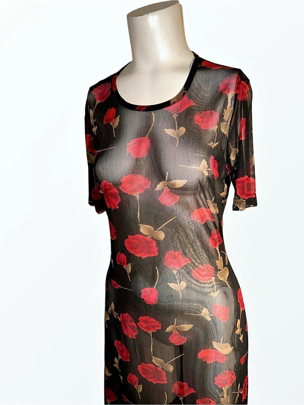 Vintage Jessica Red & Black Floral Maxi Dress